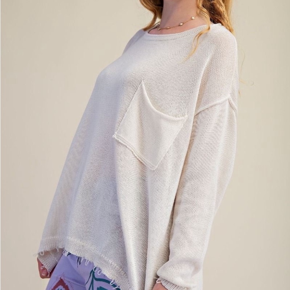 Lightweight Ivory Pocket Knit Pullover